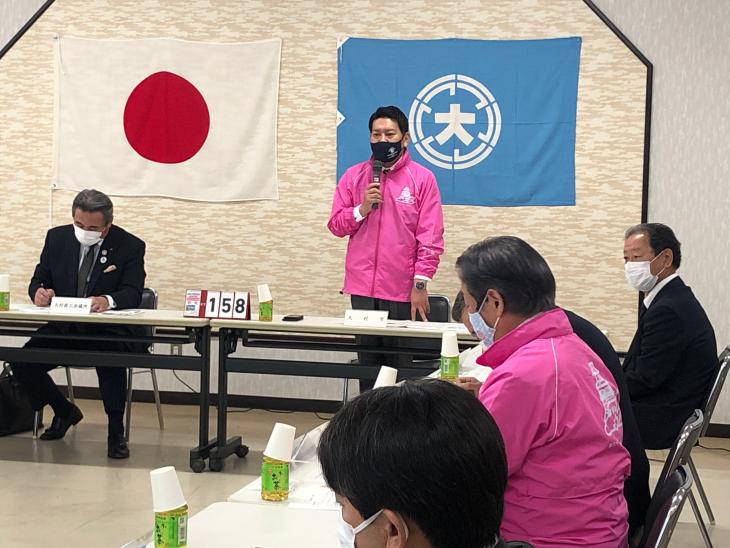 大村市新幹線アクションプラン推進協議会理事会時市長あいさつの様子