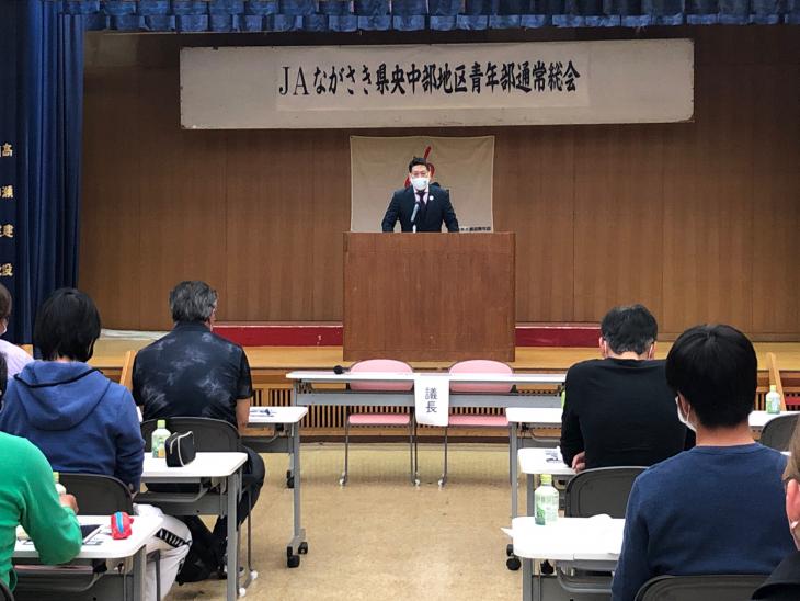 JAながさき県央中部地区青年部通常総会時市長あいさつの様子