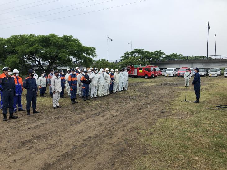 大村市消防団水防訓練市長あいさつの様子