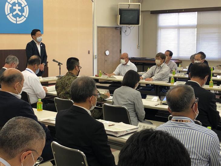 防災会議市長あいさつの様子