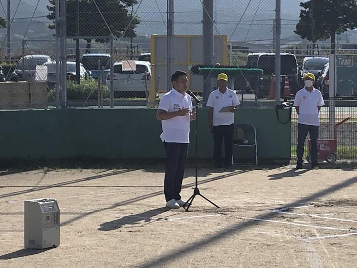 【竹松地区】第56回大村市民スポーツ大会（開会式）時市長あいさつの様子