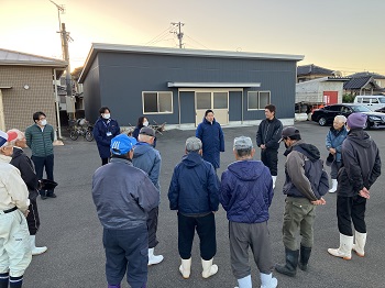 ナマコ漁口開け激励の様子1（市漁協松原支部）