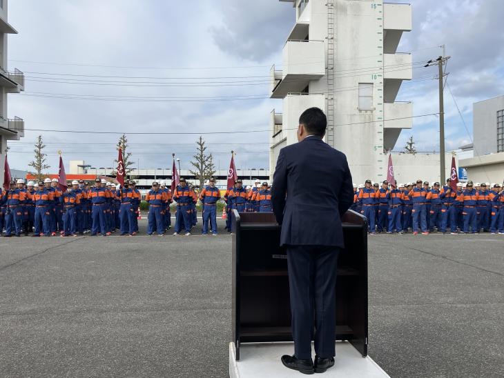 「第22回大村市消防団放水競技大会」開会式の様子1